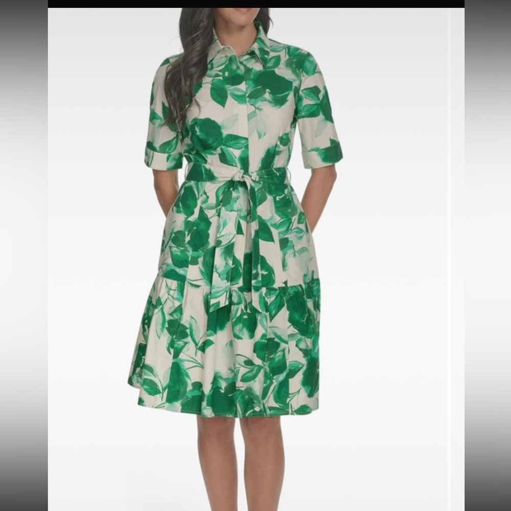 Calvin Klein Green Shirt Tie Dress